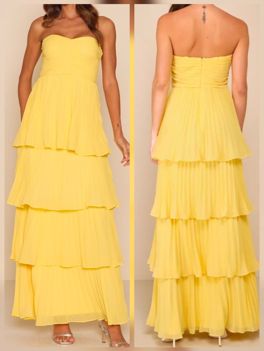 Lulus Seriously Sensational Yellow Strapless Tiered Maxi Dress, Size XS, NWT